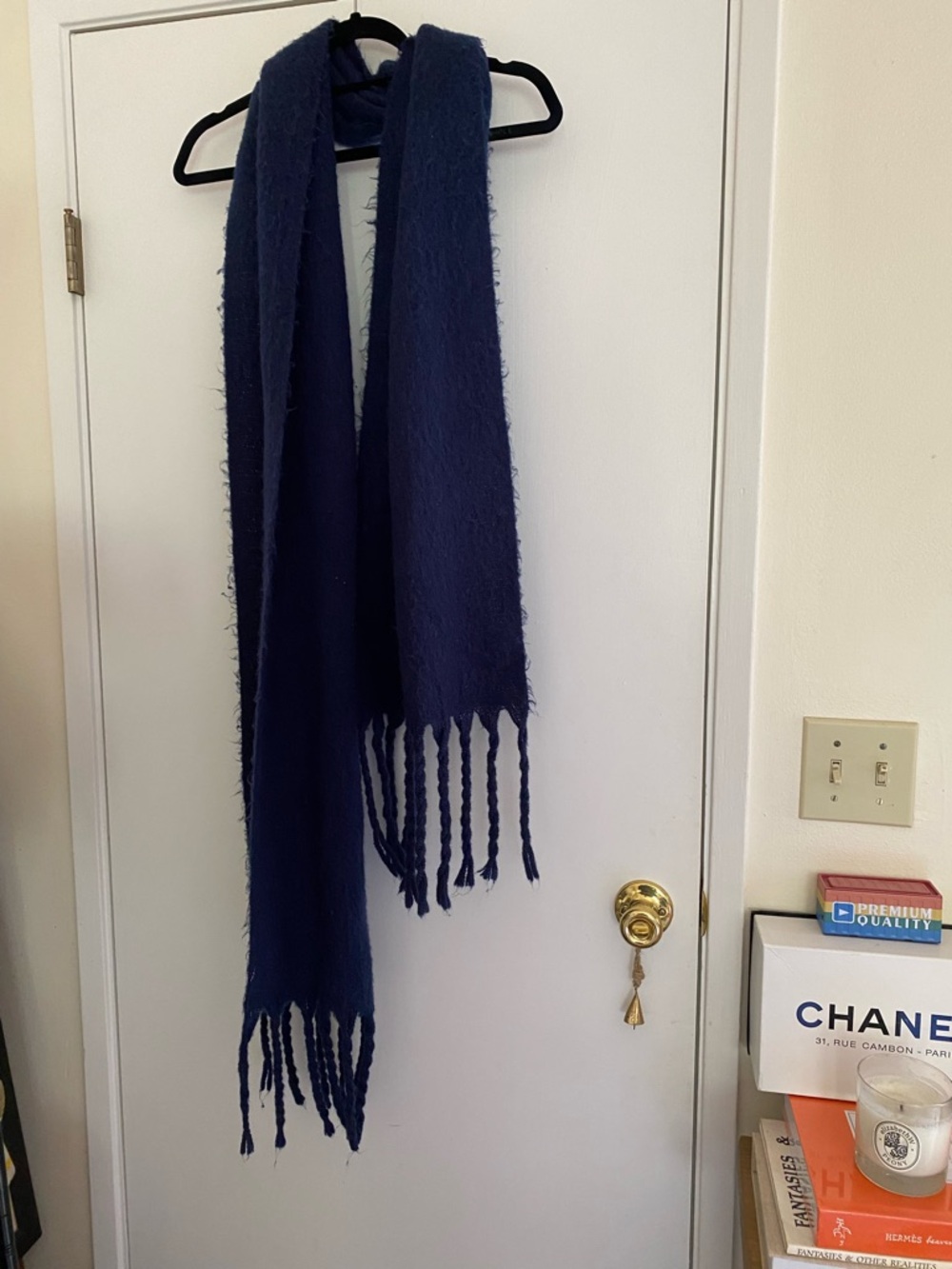Deep Navy Long Fringe Cozy Scarf